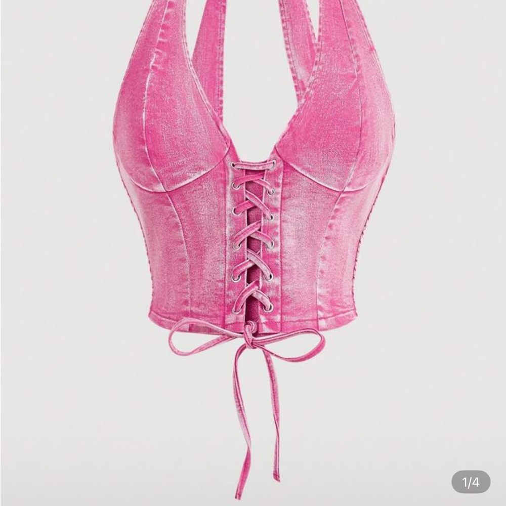 SHEIN Pink Lace-Up Tank Top